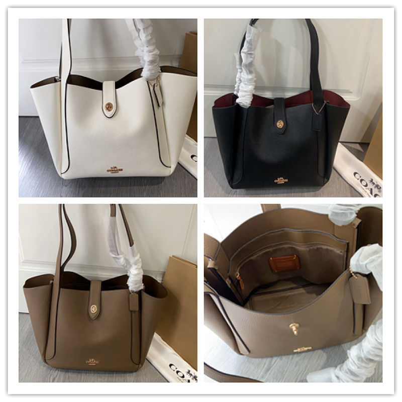 Coacch CAL17 Hadley Turnlock Tote Bag in White, Black, Taupe - 1 Coacch CAL17 Hadley Turnlock Tote Bag in White, Black, Taupe