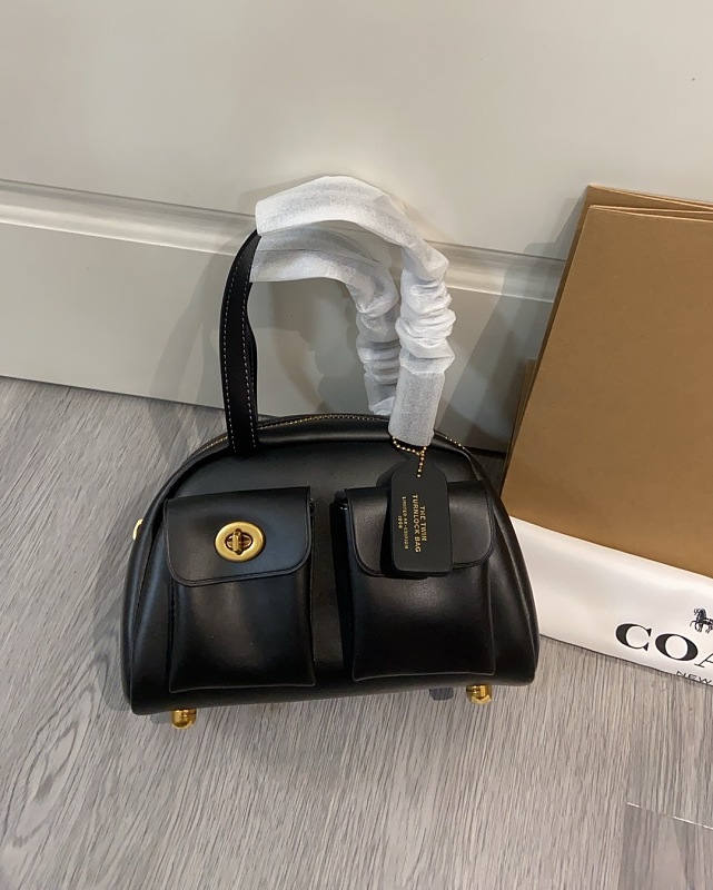 Coacch CCC55 Twin Pocket Bag Black Leather Gold Hardware - 1 Coacch CCC55 Twin Pocket Bag Black Leather Gold Hardware
