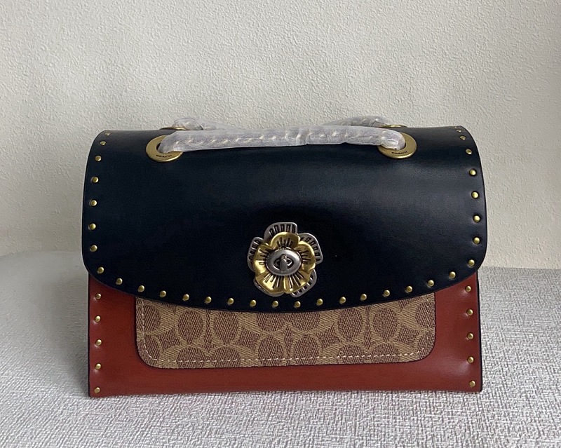 Coacch 29416 Vintage Color-Blocked Snake Print Leather Flap Shoulder Bag