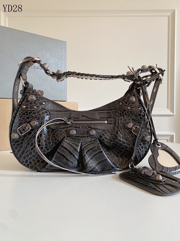 Balensiaga Le Cagole YD28 Large Crocodile-Embossed Moon Bag