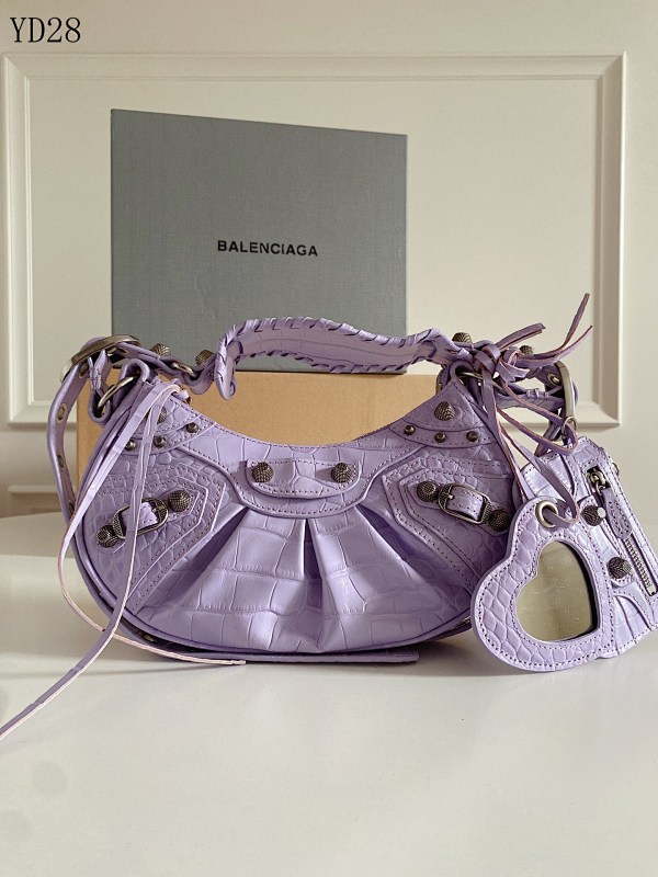 Balensiaga Le Cagole Purple Crocodile-Embossed Moon Bag