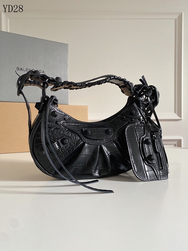 Balensiaga Le Cagole Mini Crocodile-Embossed Leather Moon Bag