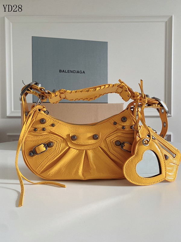 Balensiaga Le Cagole Mini Moon Bag Yellow Cracked Leather