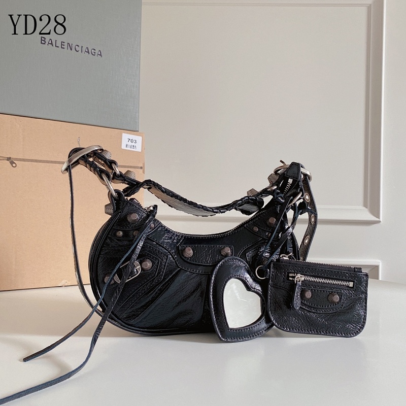 Balensiaga YD28 Le Cagole Mini Moon Bag Black Cracked Leather