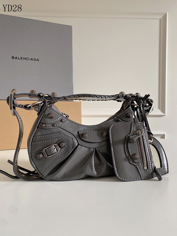 Balensiaga Le Cagole Mini Grey Crocodile-Embossed Leather Moon Bag