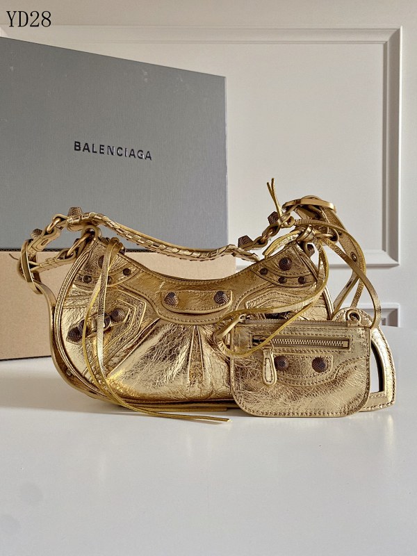 Balensiaga Le Cagole Mini Gold Metallic Leather Moon Bag