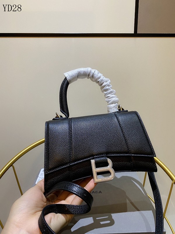 Balensiaga Hourglass Clutch Bag Model 8896 Black Calfskin