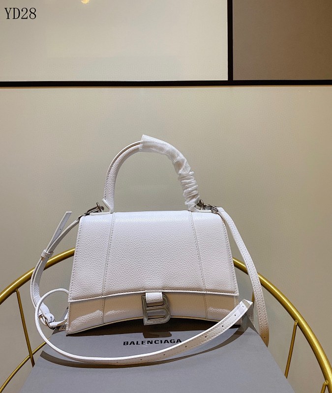 Balensiaga 8895 White Leather Hourglass Bag