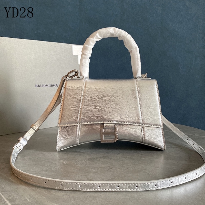 Balensiaga YD2867 Silver Hourglass Bag with B Buckle