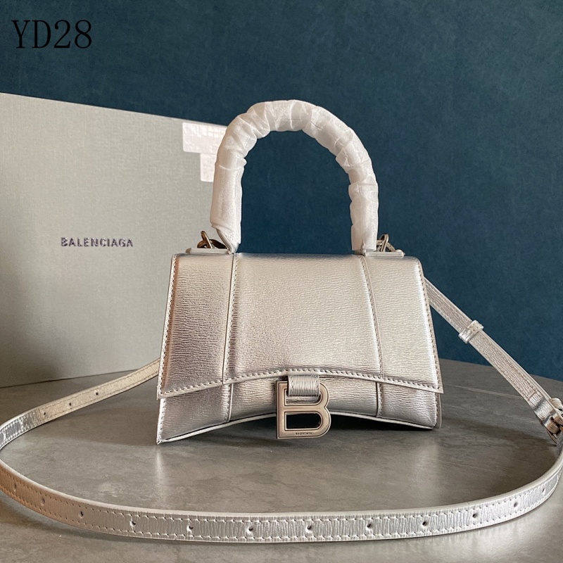 Balensiaga YD2865 Hourglass Bag Silver Grain Leather
