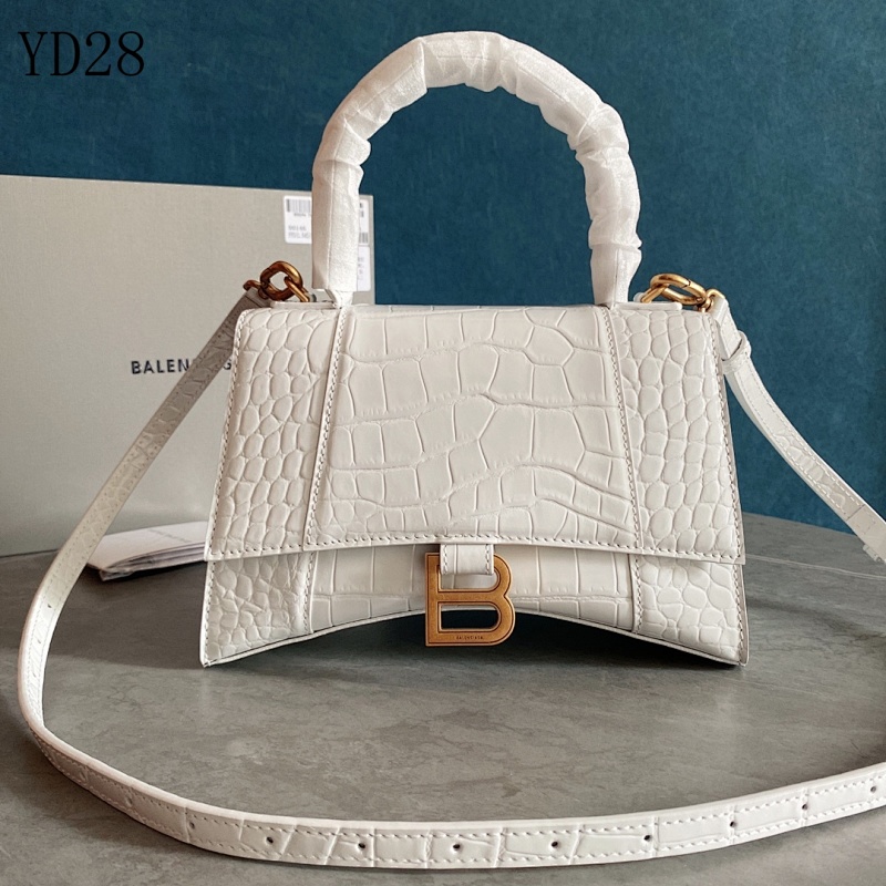 Balensiaga YD28 Hourglass Crocodile-Embossed White Handbag