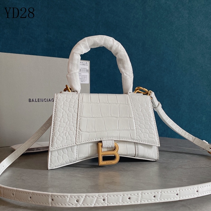 Balensiaga YD28 Hourglass Bag White Croc-Embossed