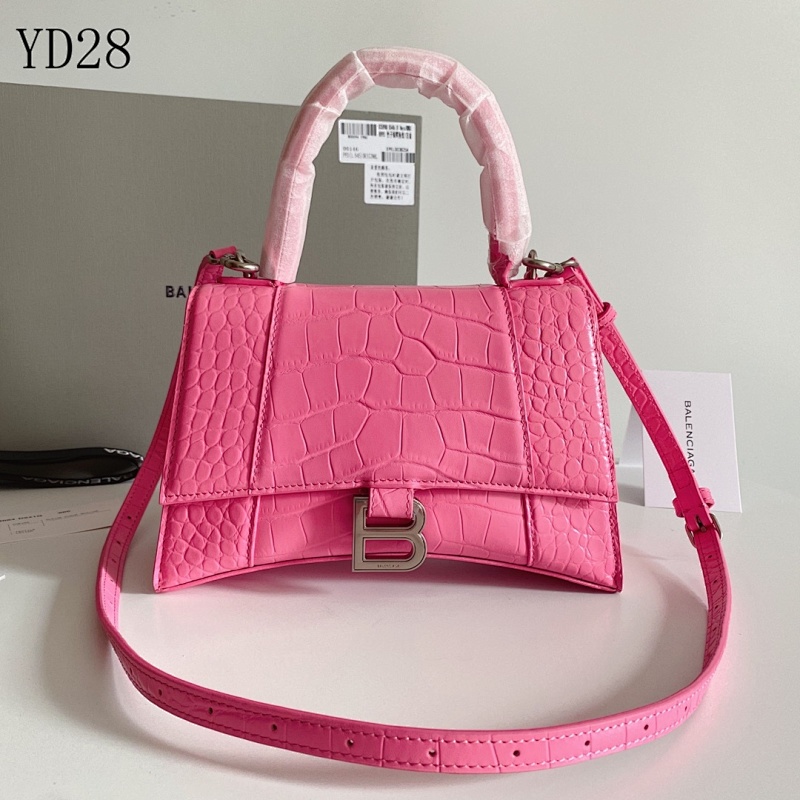 Balensiaga YD28 Hourglass Crocodile-Embossed Pink Handbag