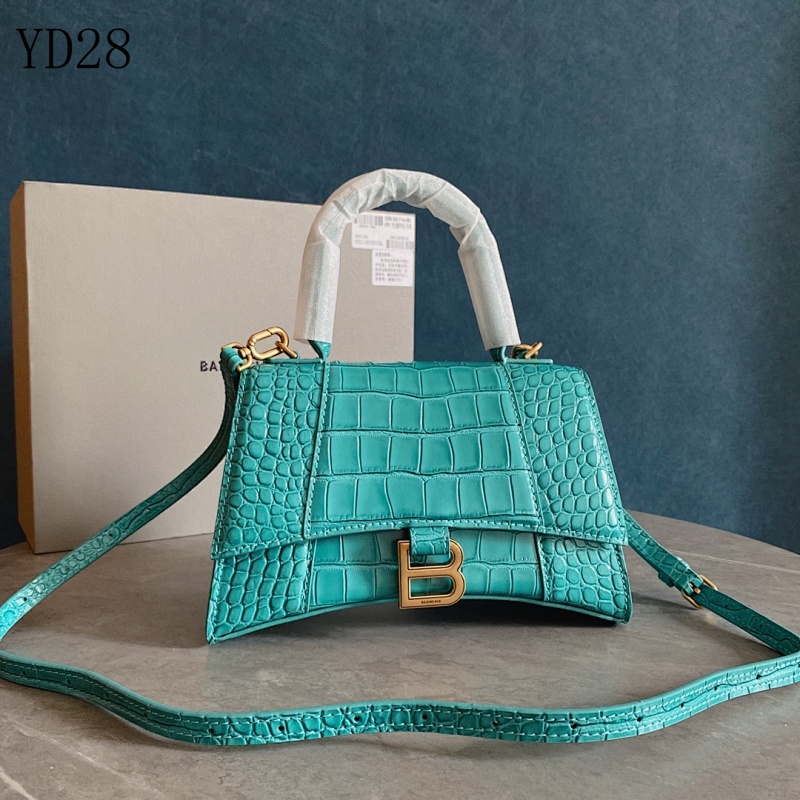 Balensiaga YD28 Hourglass Crocodile-Embossed Shoulder Bag