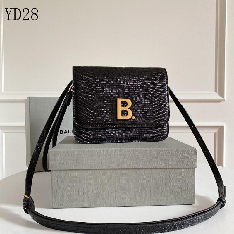 Balensiaga YD28 Black Lizard-Texture Box Bag
