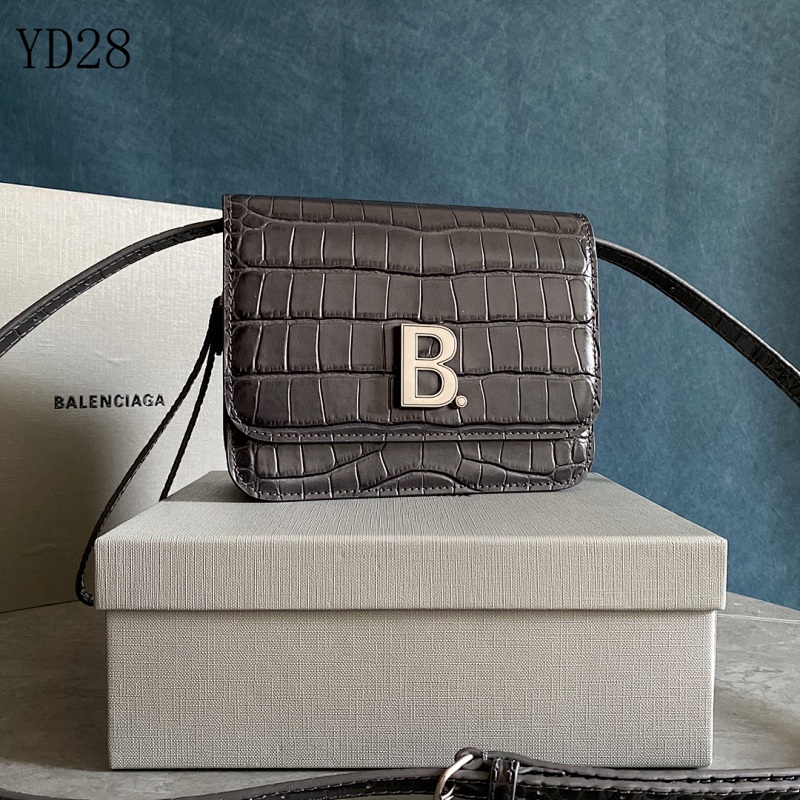 Balensiaga YD28 Carbon Gray Croc-Embossed Box Bag