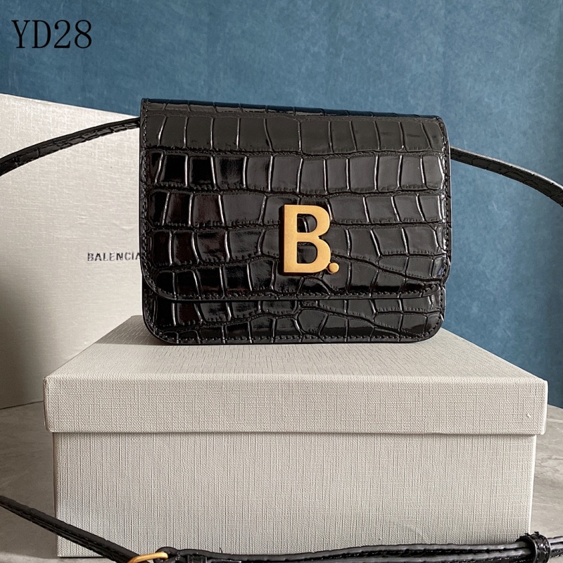 Balensiaga B Bag YD28 Black Crocodile-Embossed Box Clutch