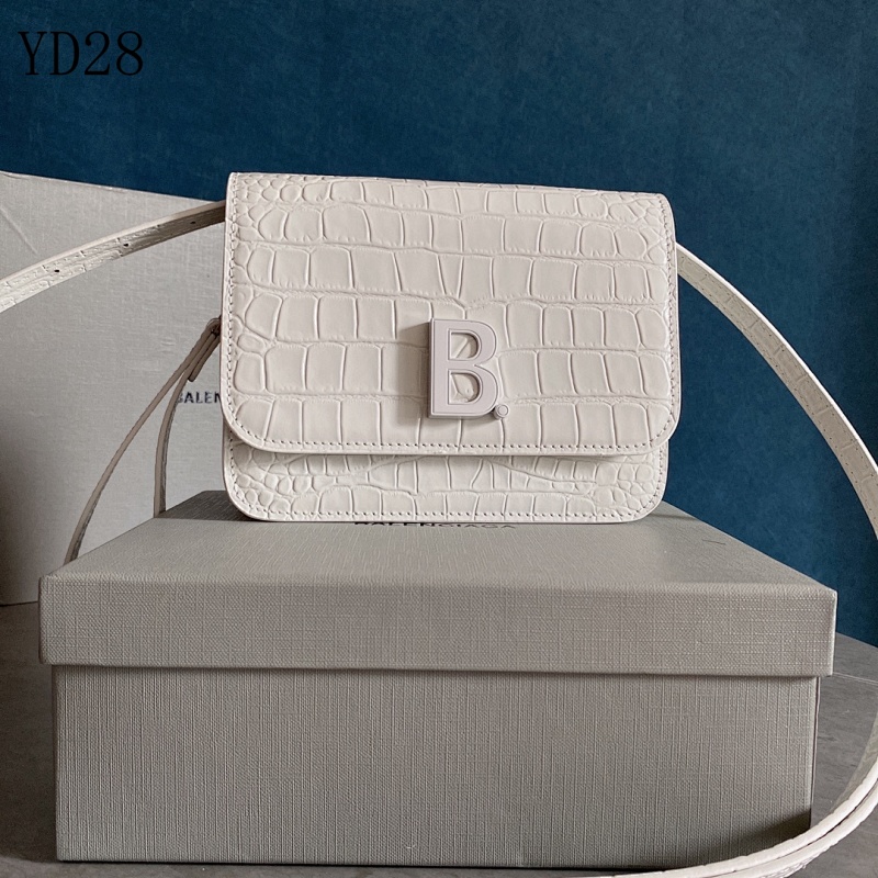 Balensiaga YD28 Box Clutch – Crocodile Texture White Leather Bag
