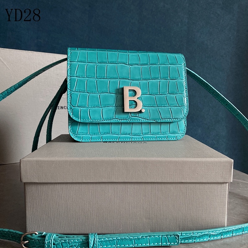 Balensiaga YD28 B Bag Crocodile-Embossed Box Clutch