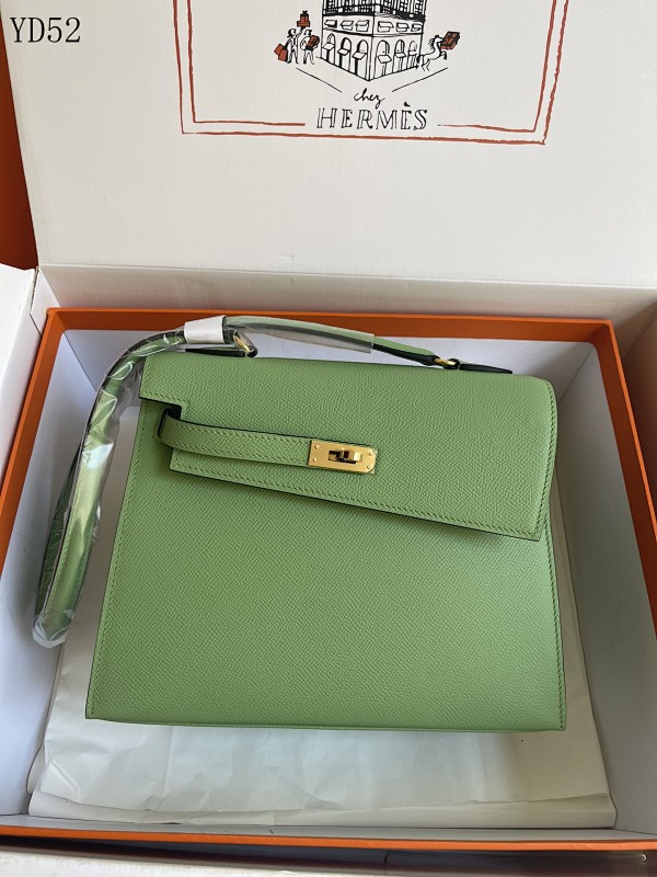 Hermès YD52 Kelly 20CM Double-Face Oil Green