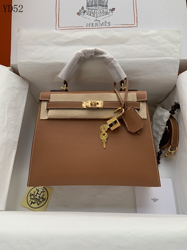 Hermès YD52 Kelly Epsom Leather Handbag with Wax Thread Stitching