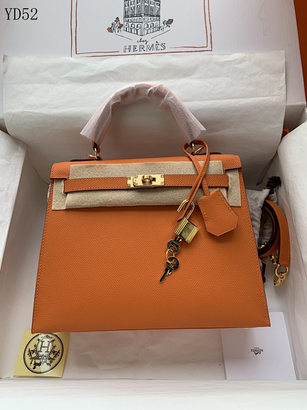 Hermez YD52 Kelly Epsom Leather Handbag with Wax Thread Hand Stitching