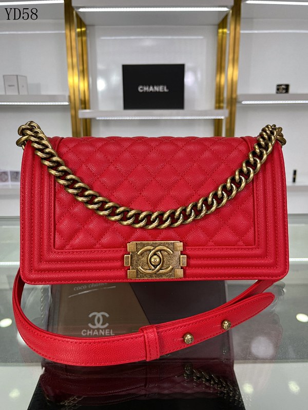 CHANELL YD58 Red Caviar Leather Flap Bag