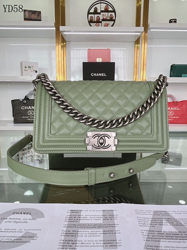 CHANELL YD58 Flap Bag Green Caviar Leather