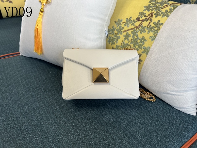 Valentiino YD0976 White Envelope Clutch with Gold Pyramid Buckle
