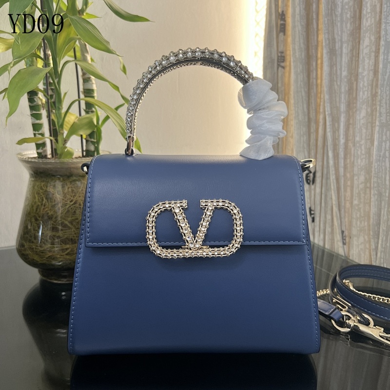 Valentiino YD09 Blue Leather Handbag with Pearl Handle