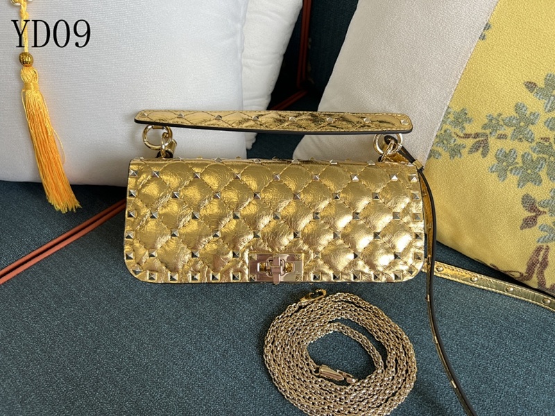 Valentiino YD0978 Rockstud Quilted Gold Leather Crossbody Bag
