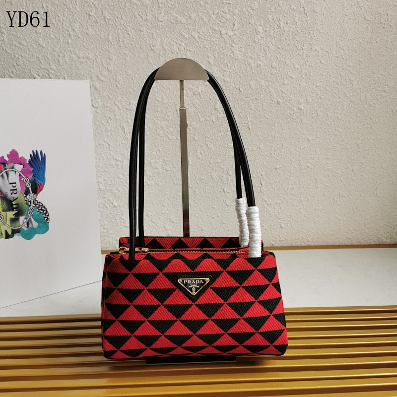 Pr4da YD6170 1BA368 Red Black Triangular Pattern Tote Bag
