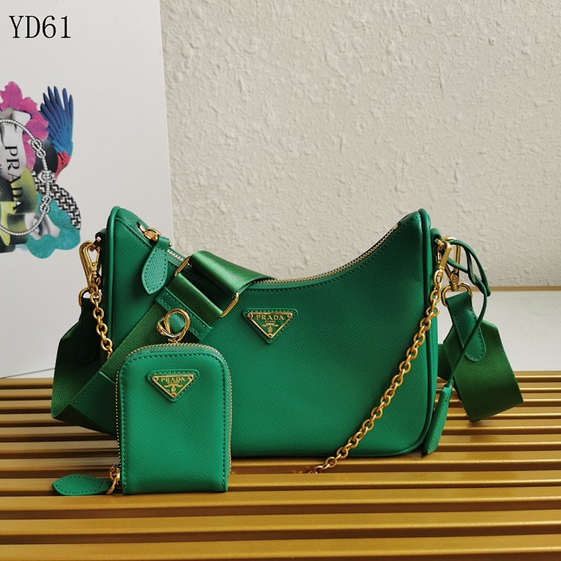 Pr4da YD61 Green Saffiano Leather Crossbody Bag with Wallet