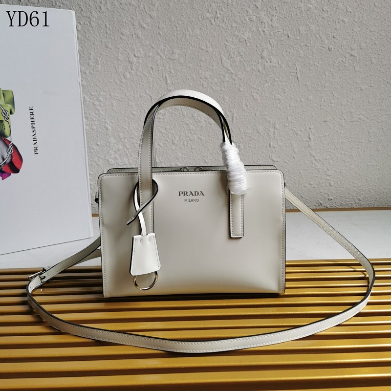 Pr4da YD6170 1BA357 White Leather Tote Bag
