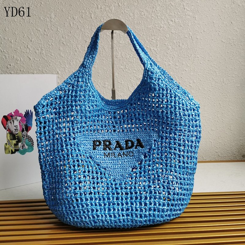 Pr4da YD6158 1BG424 Blue Woven Tote Bag