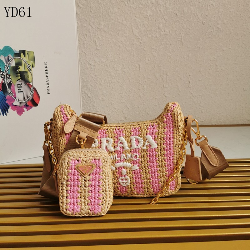 PRADA YD6178 Woven Crossbody Bag with Pink Accents