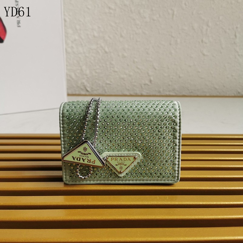 Pr4da YD61 Wallet on Chain with Rhinestone Detail