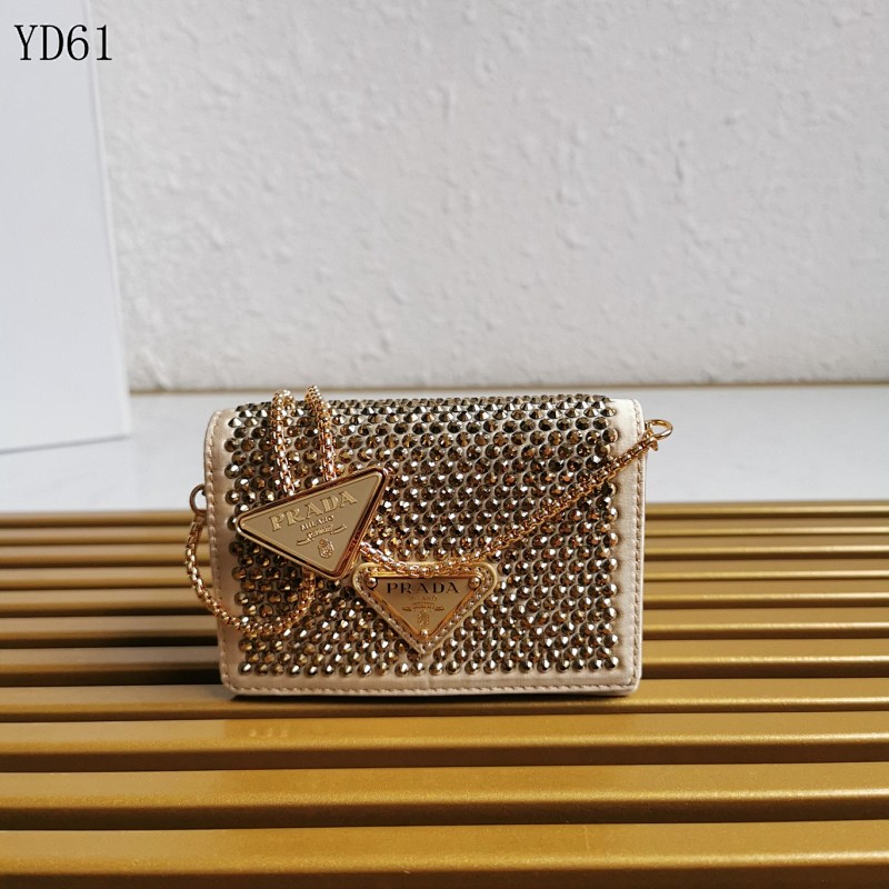 Pr4da YD6149 Golden Crystal Embellished Card Holder