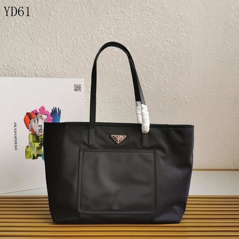 cover-131509554 Pr4da YD61 Tote Bag in Black Nylon with Saffiano Leather Handles