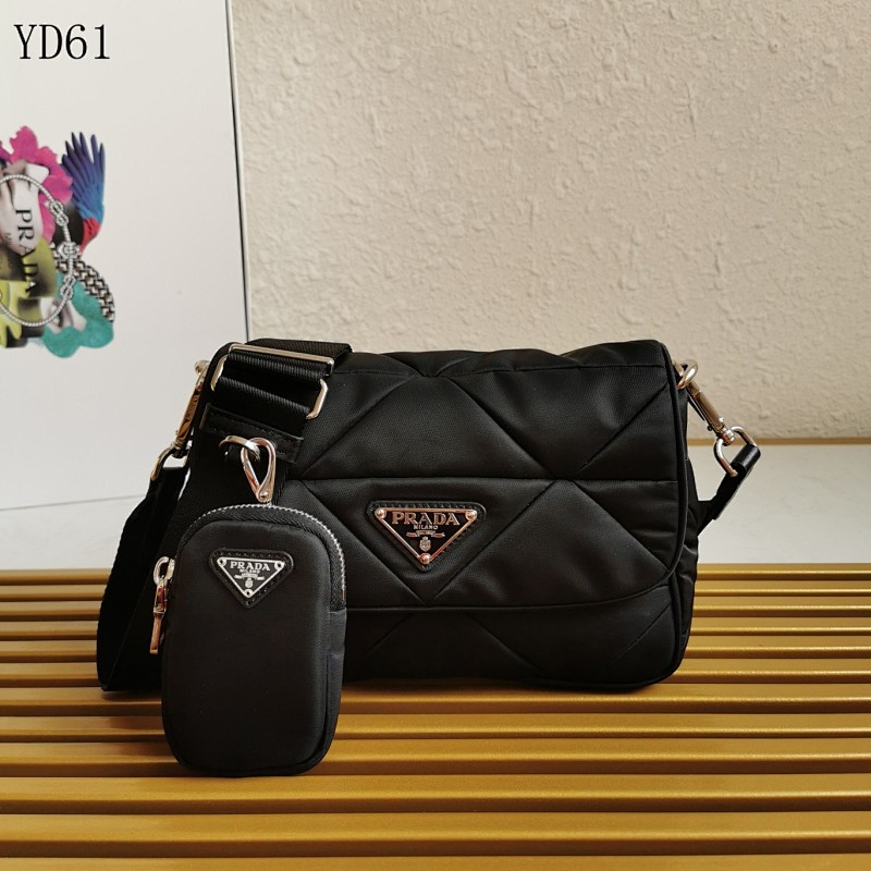 Pr4da YD61 Triangular Logo Quilted Nylon Shoulder Bag