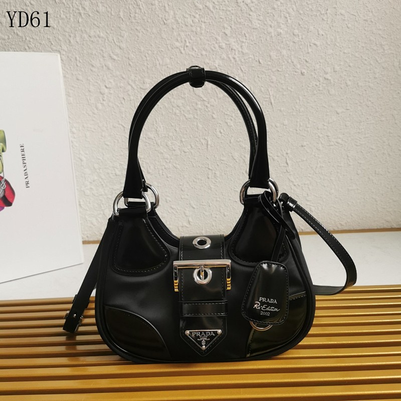 PRADA YD61 Moon Bag – Black Nylon & Patent Leather Crossbody