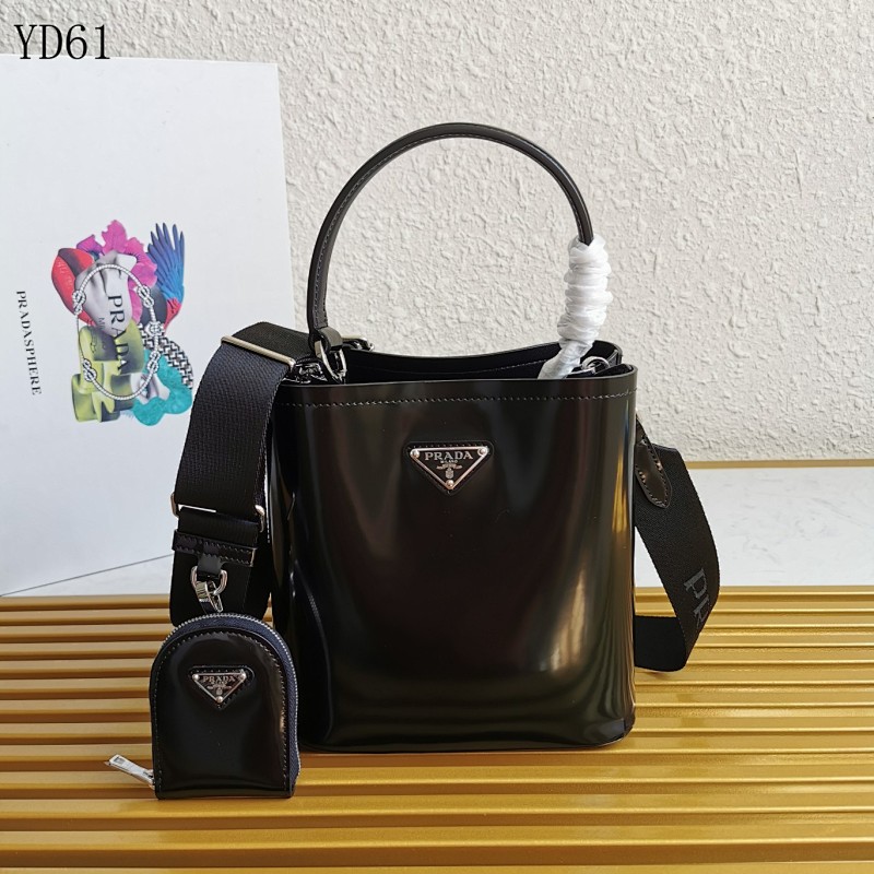 Pr4da YD6183 Patent Leather Bucket Bag