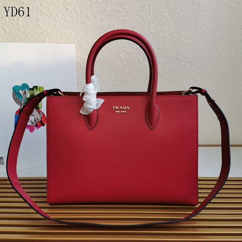 Pr4da YD61 Tote Bag Saffiano Leather Red