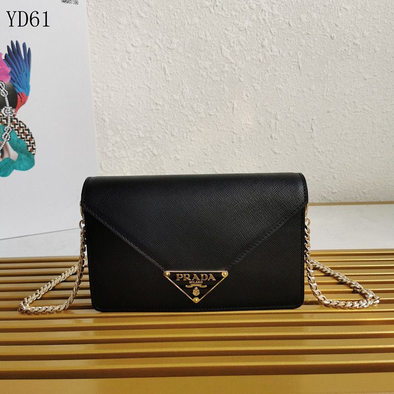 Pr4da YD61 Black Saffiano Leather Wallet on Chain