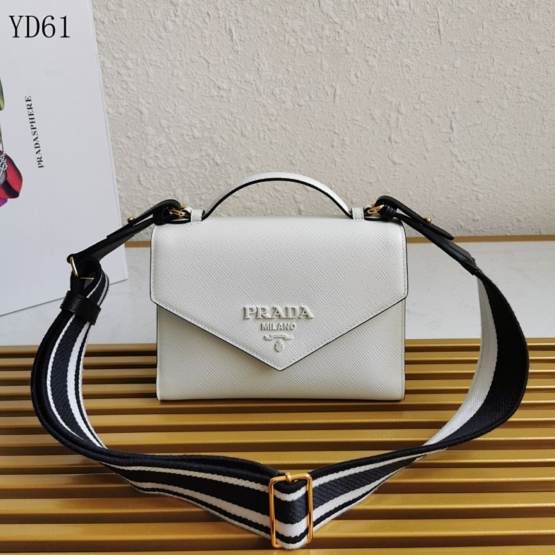 Pr4da YD6177 White Saffiano Leather Crossbody Bag
