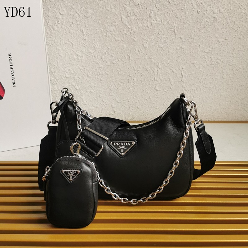Pr4da YD6167 1BH204 Small Lamb Leather Tri-Compartment Bag
