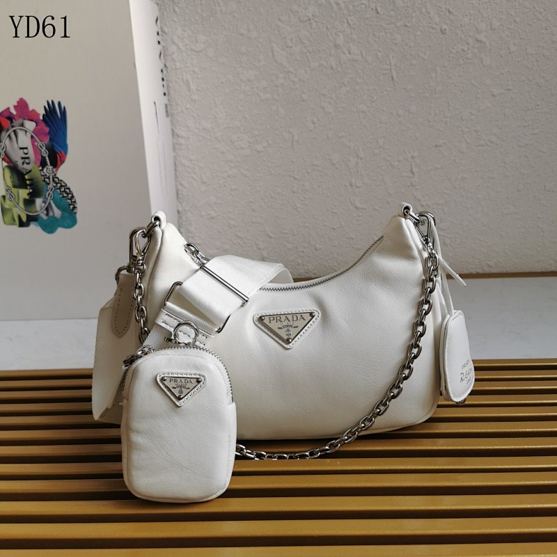 PRADA YD6167 1BH204 White Lamb Leather Tri-Part Crossbody Bag