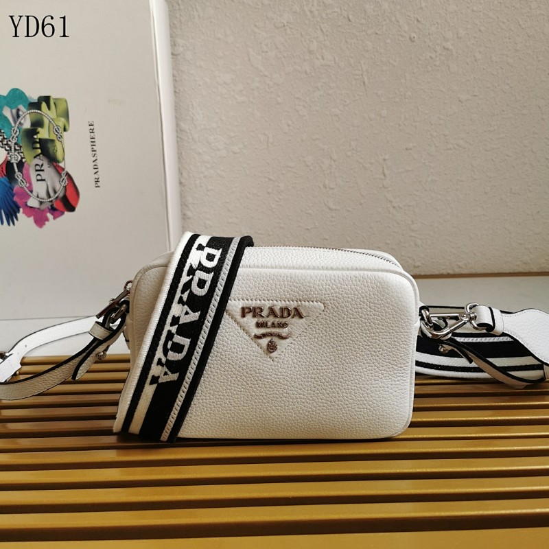Pr4da YD6172 1BH192 White Calfskin Leather Crossbody Bag