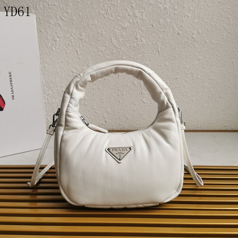 Pr4da YD6162 Small Lamb Leather Hobo Bag