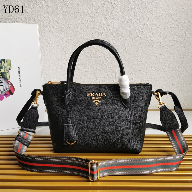 Pr4da YD61 Black Calfskin Leather Tote Bag